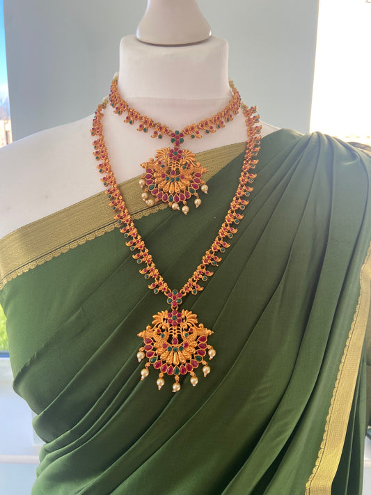 RUBY GREEN SHORT LONG PEACOCK NECKLACE SET
