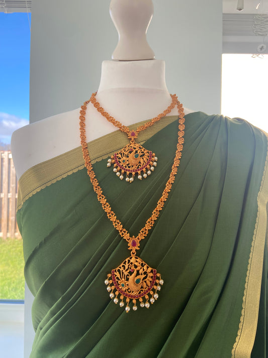 OLG- PEACOCK RUBY GREEN NECKLACE SET