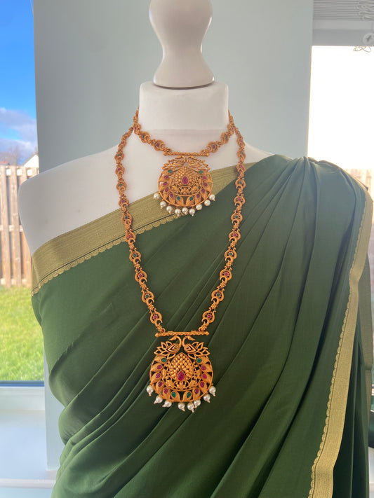 PEACOCK RUBY GREEN NECKLACE SET