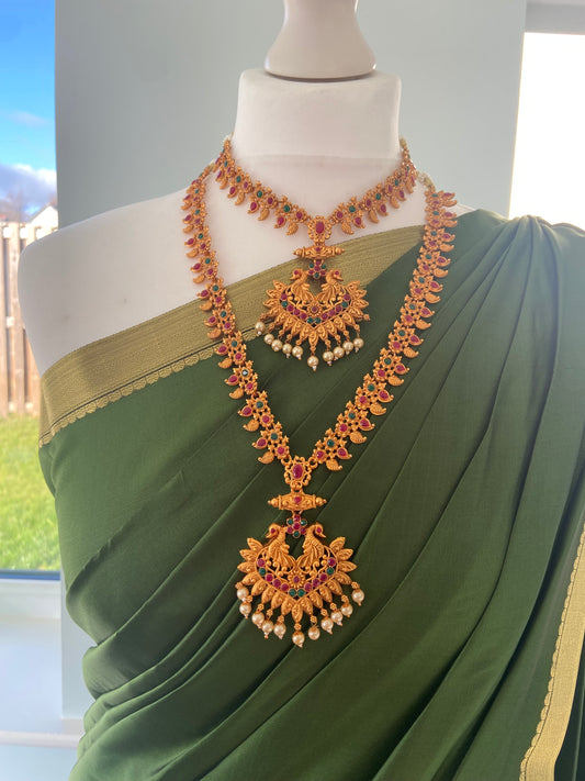 RUBY GREEN SHORT LONG NECKLACE SET