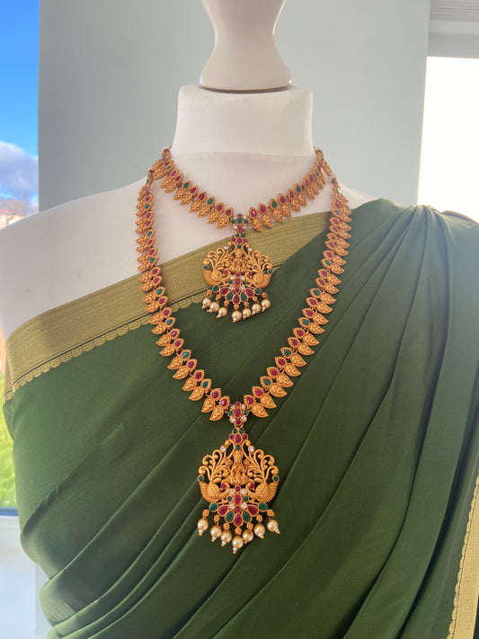 RUBY GREEN LAKSHI SHORT AND LONG NECKLACE SET