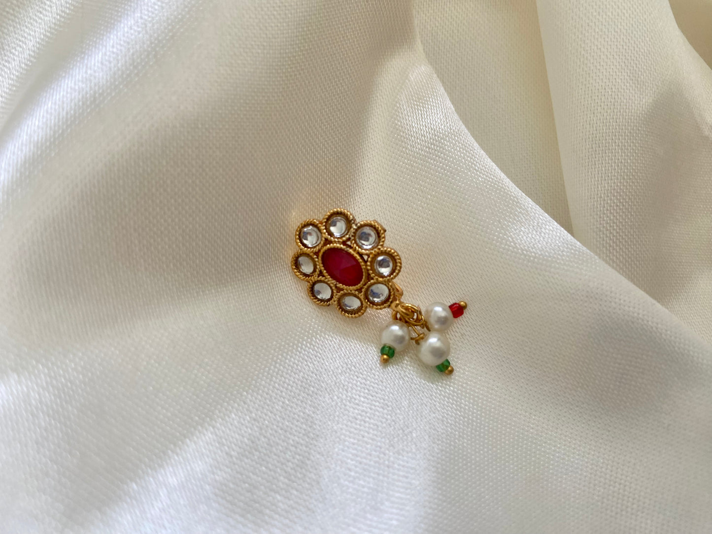 RUBY FLORAL PEARL NOSE RING