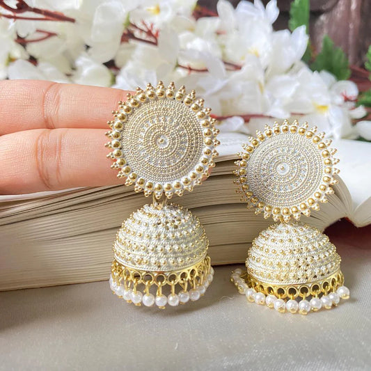 WHITE GOLDEN PEARL JHUMKA