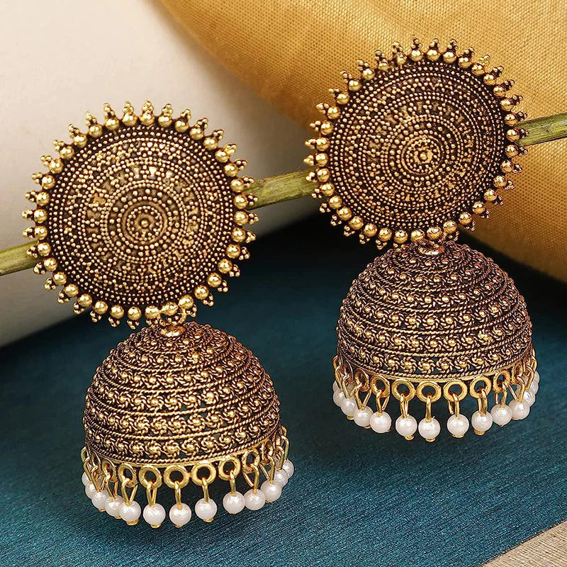 OXIDISED GOLDEN PEARL JHUMKA