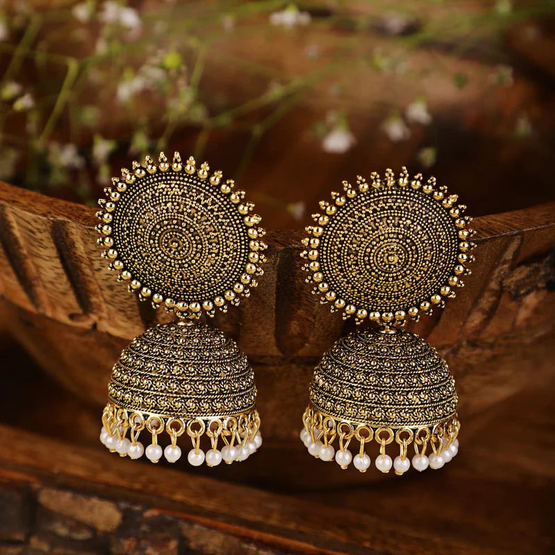 OXIDISED GOLDEN PEARL JHUMKA