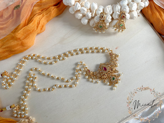 PEARL RUBY GREEN LONG NECKLACE SET
