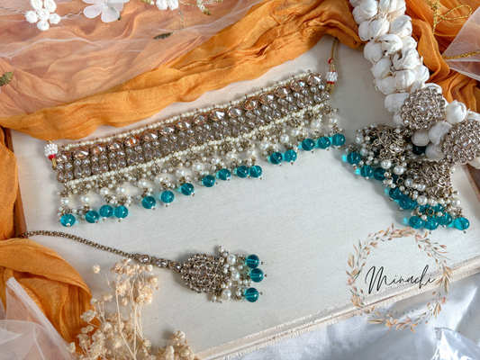 BLUE PEARL KUNDAN CHOKER SET
