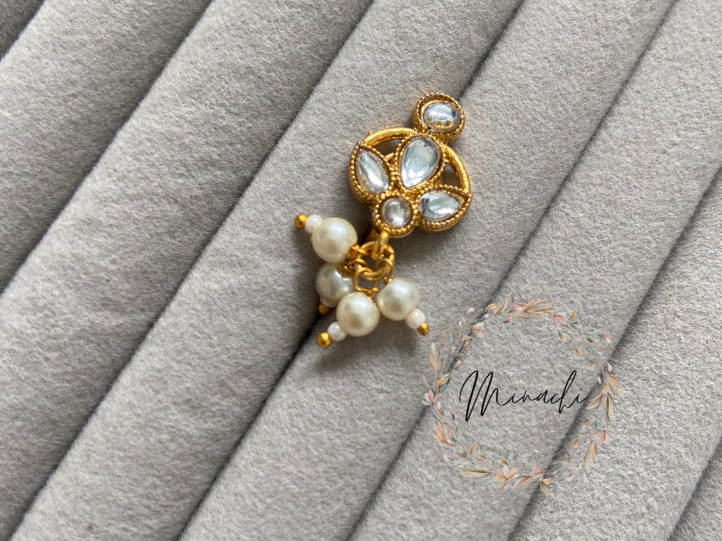Buy Saraf RS Jewellery Gold Plated White Stone Studded And Pearl Nose Ring  Nath Online