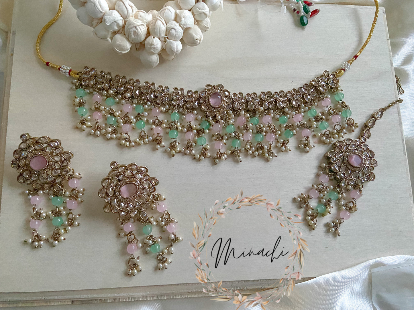 MINT GREEN PINK CHOKER  SET