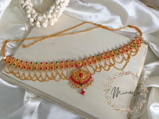 MEENA : LAKSHMI RUBY GREEN WAIST CHAIN