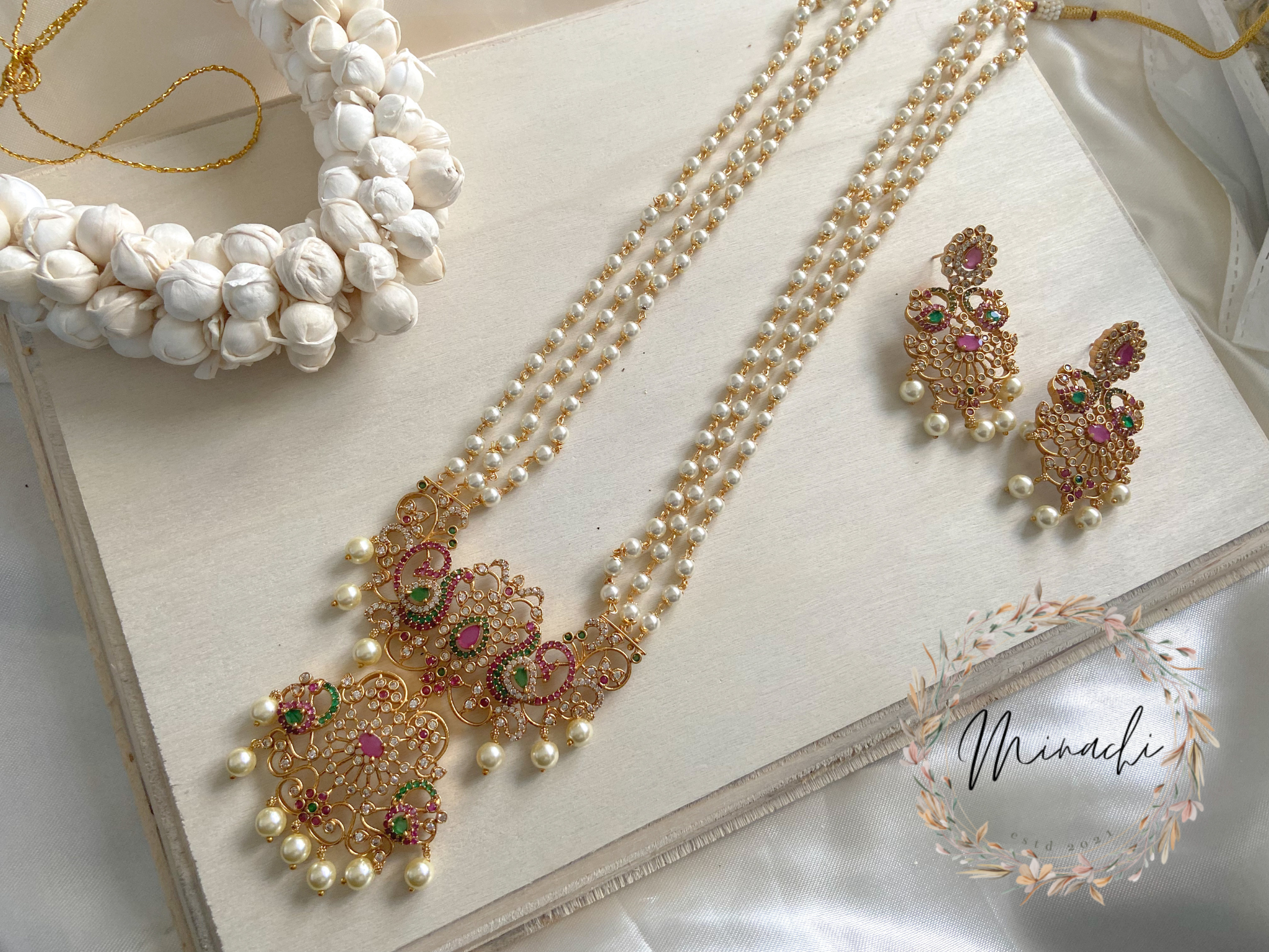 PEARL LONG RUBY GREEN NECKLACE SET – Minachi