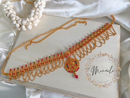 MEENA: LAKSHMI RUBY GREEN WAIST CHAIN