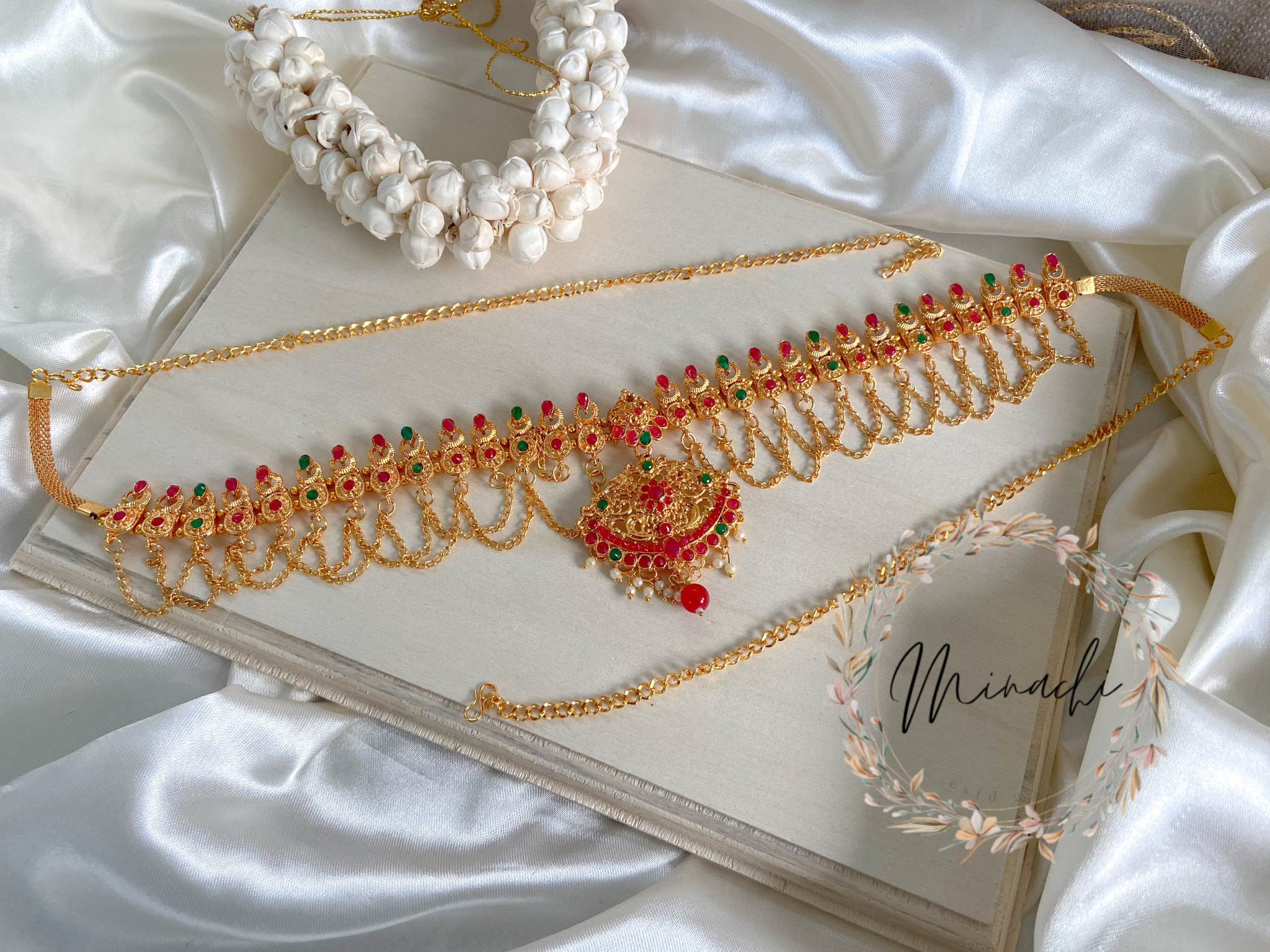 MEENA : LAKSHMI RUBY GREEN WAIST CHAIN – Minachi