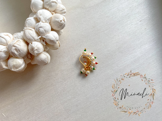 WHITE RUBY GREEN PEARL NOSE RING