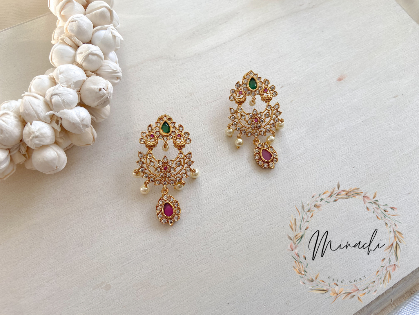 WHITE RUBY GREEN STONE EARRING