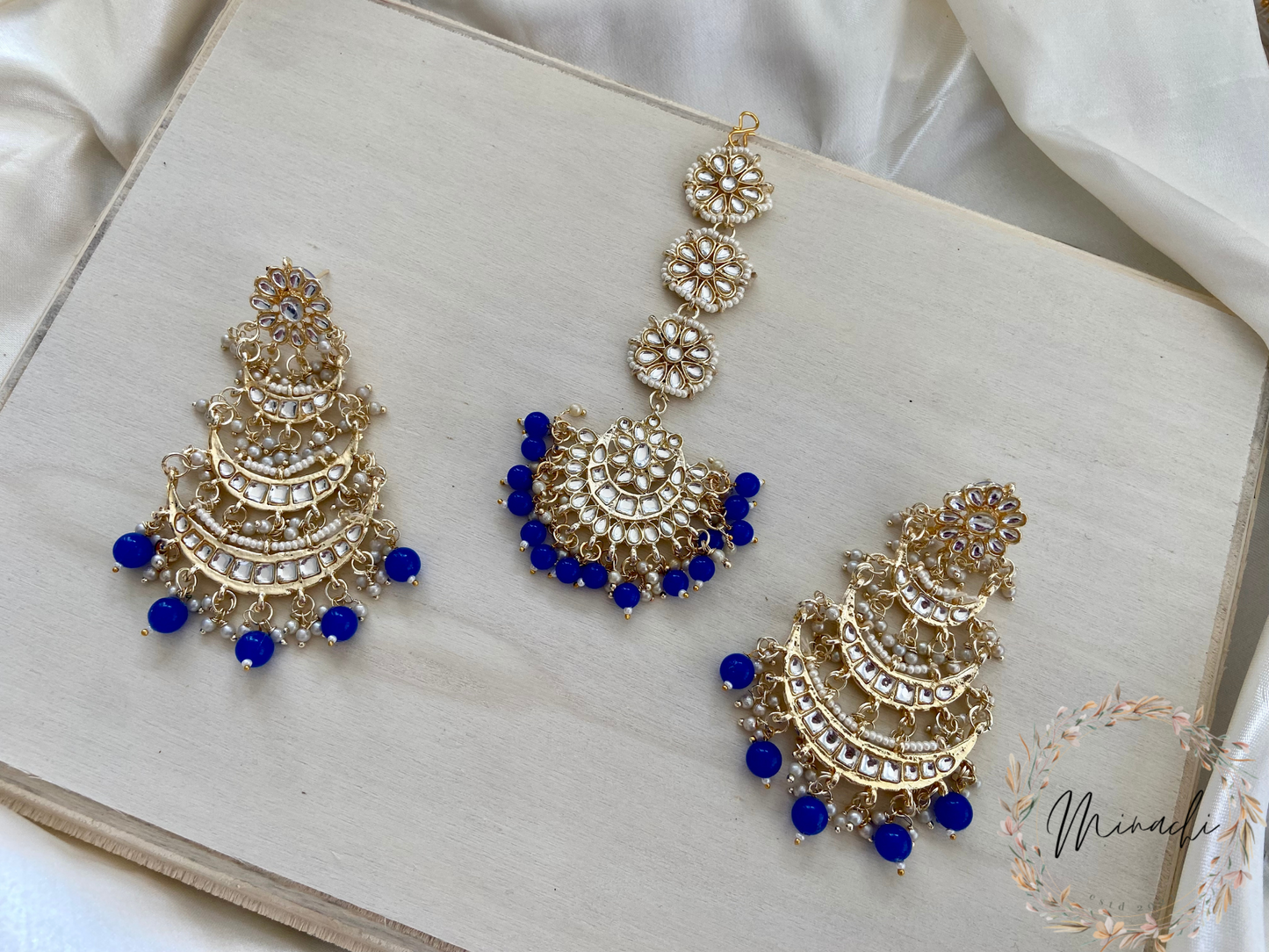 BLUE EARRING TIKKA SET