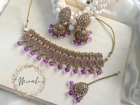 PURPLE JHUMKA CHOKER  SET