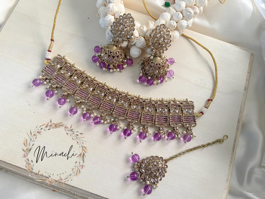 PURPLE JHUMKA CHOKER SET