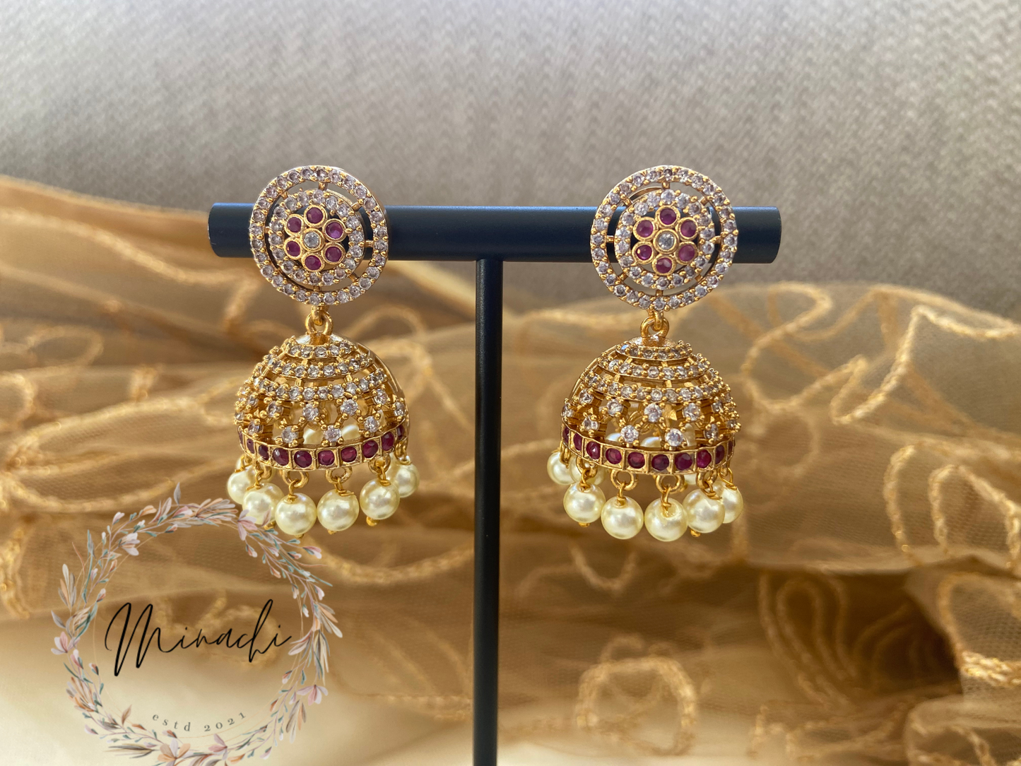 WHITE RUBY STONE JHUMKA