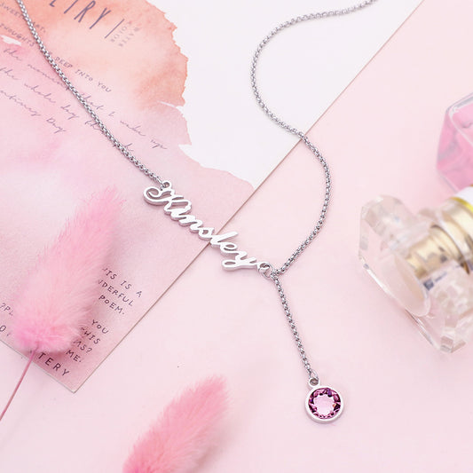 PERSONALISED NAME AND BIRTHSTONE NECKLACE