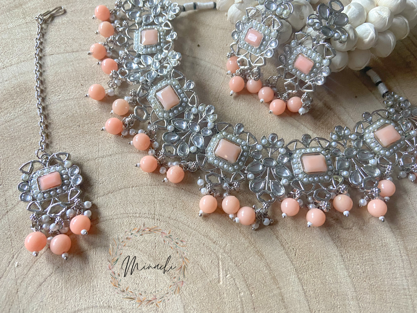 PEACH SILVER NECKLACE SET