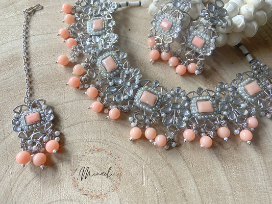 PEACH SILVER NECKLACE SET