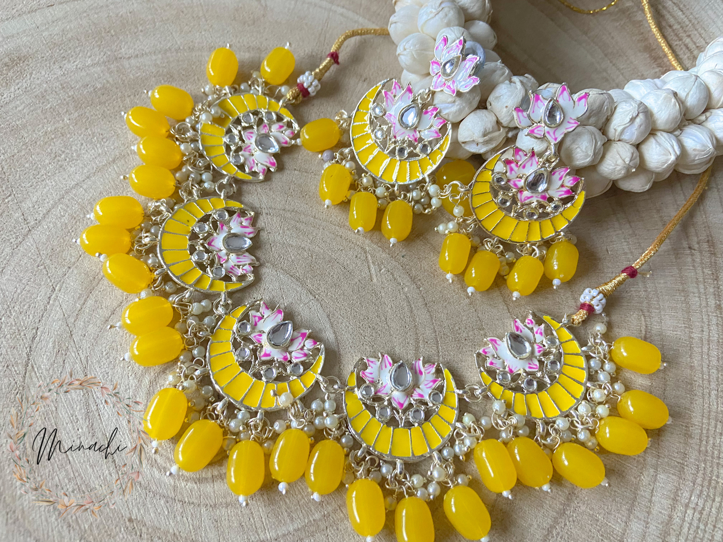 YELLOW MEENAKARI NECKLACE SET