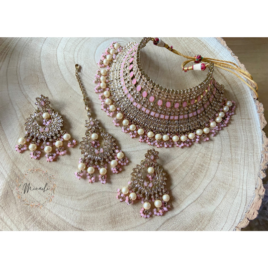 THAMARAI: PINK KUNDAN NECKLACE SET