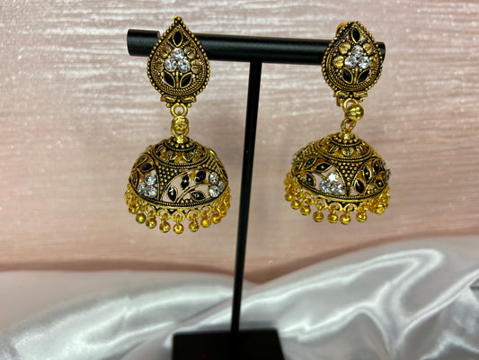 BLACK WHITE STONES JHUMKA