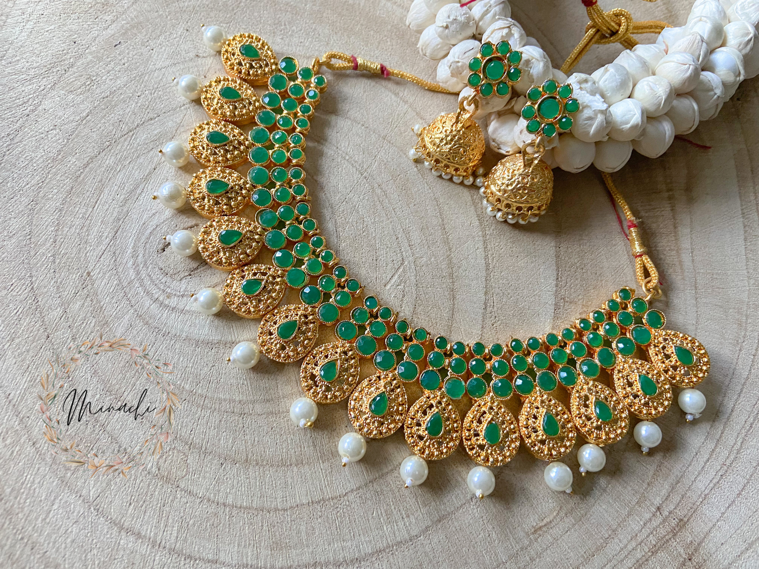 Dainty Gold Pendant Necklace for Women and Girls with a Green Stone –  namana.london