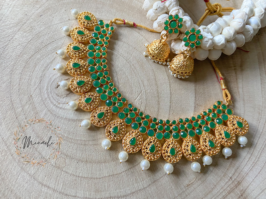 GREEN HIGH GOLD NECKLACE SET(CLEARANCE NO EARRINGS)