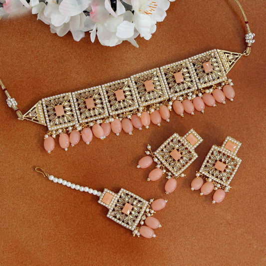 PEACH KUNDAN NECKLACE