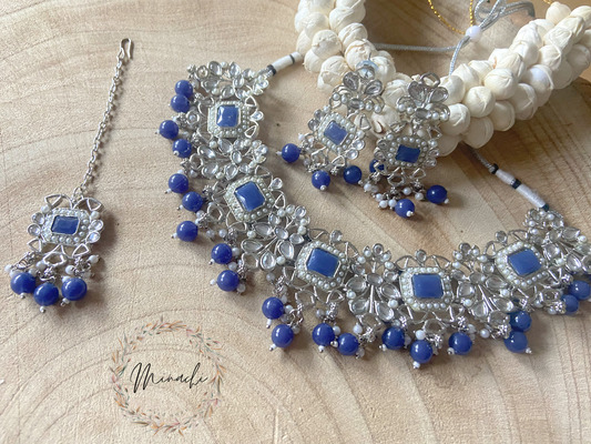 BLUE SILVER NECKLACE SET