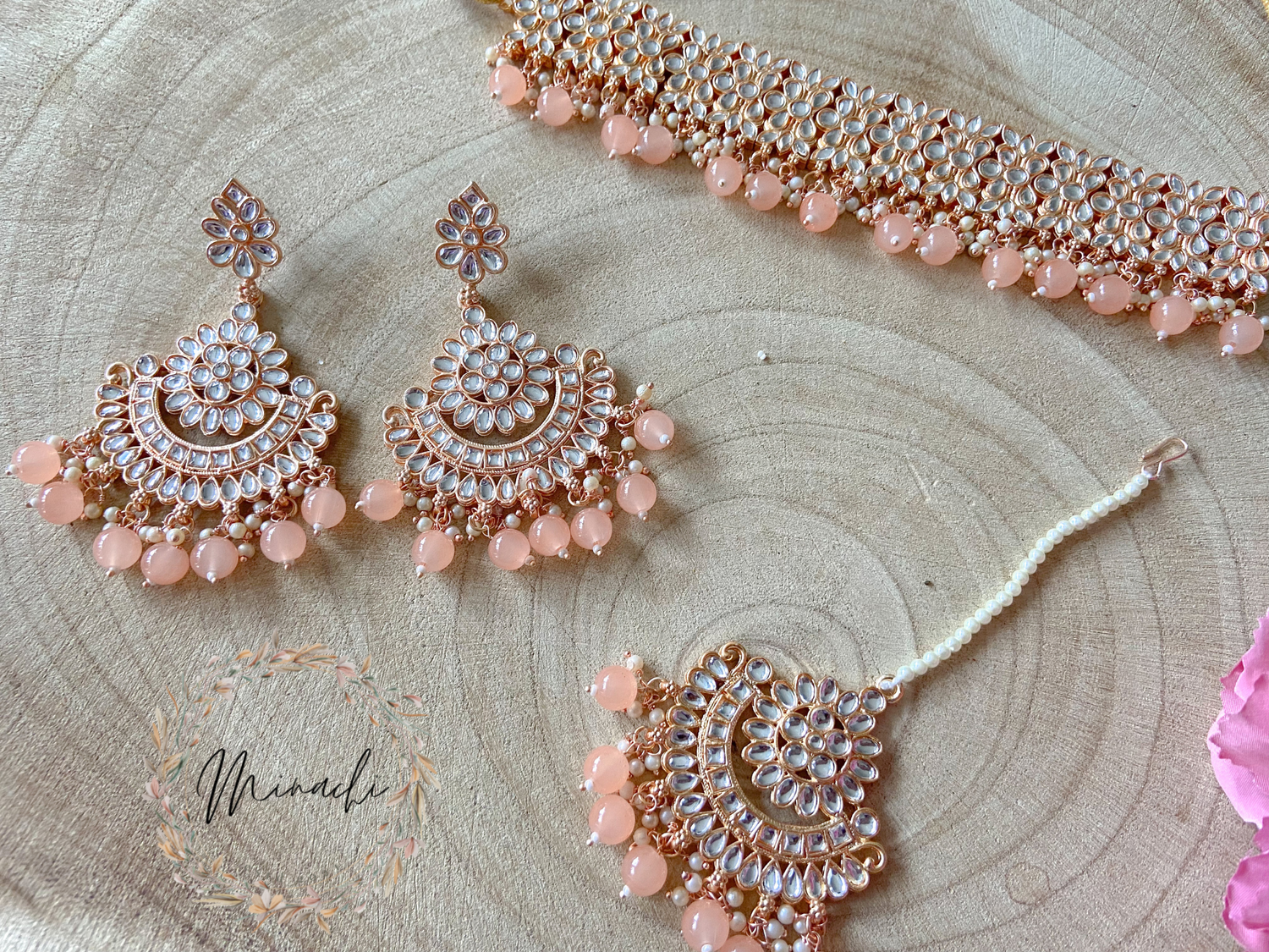 Peach colour jewellery set deals
