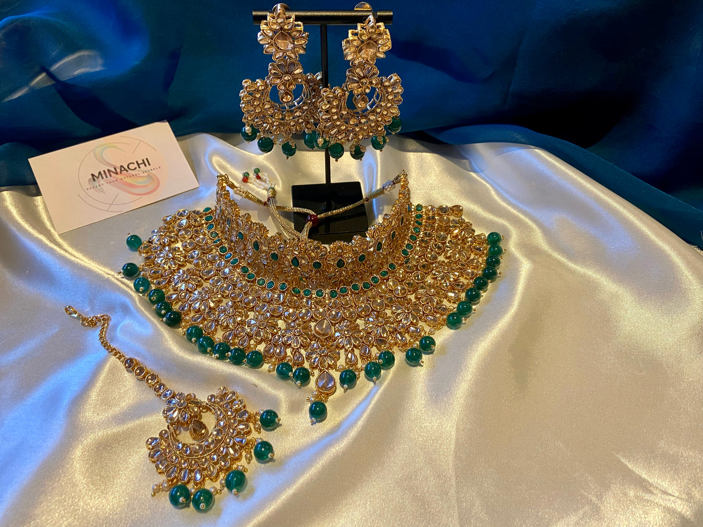 GREEN FLORAL KUNDAN NECKLACE SET