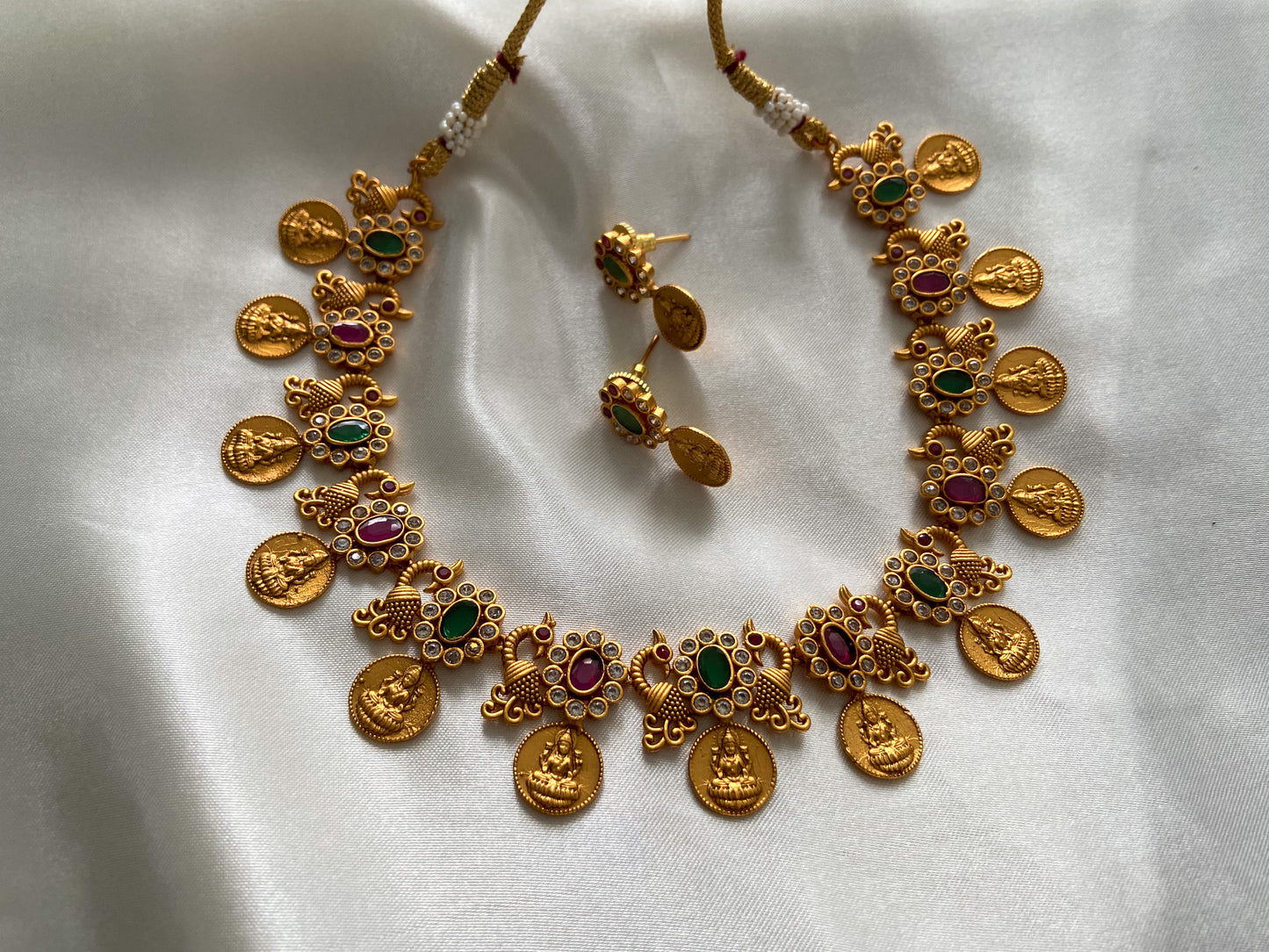 RUBY GREEN LAKSHMI COIN NECKLACE SET