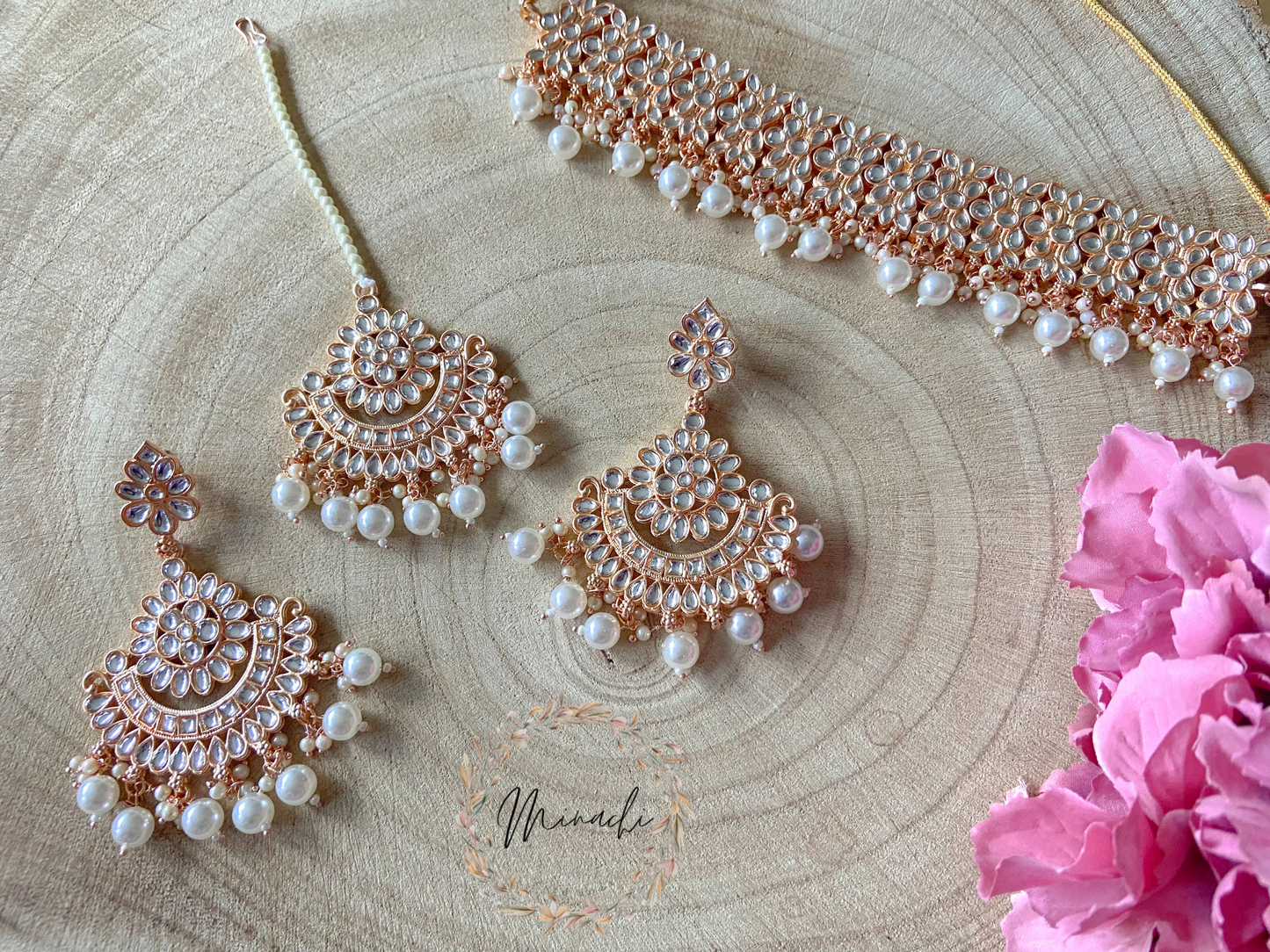 ROSE GOLD WHITE CHOKER SET