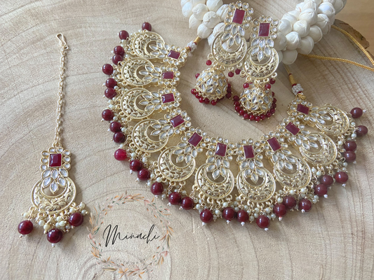 MAROON GOLDEN JHUMKA NECKLACE SET