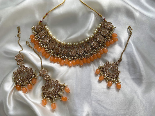 PEACH KUNDAN NECKLACE SET