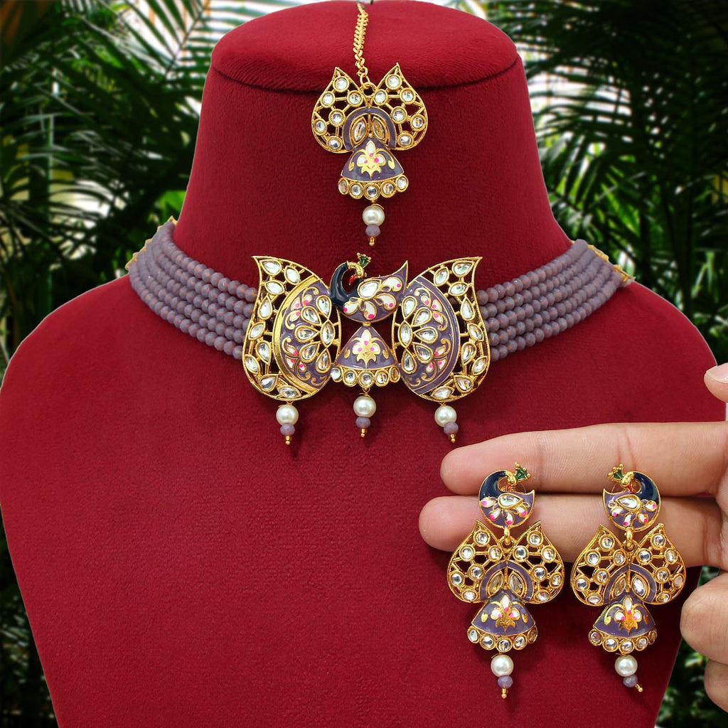 PURPLE MEENAKARI CHOKER SET