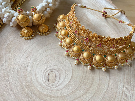 FLORAL MATT GOLD NECKLACE SET