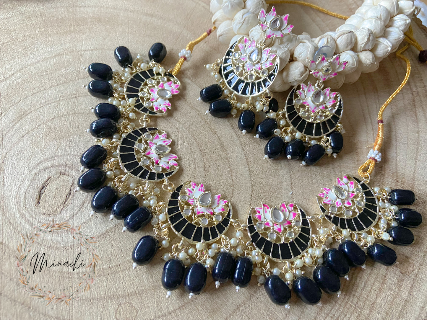 BLACK MEENAKARI NECKLACE SET