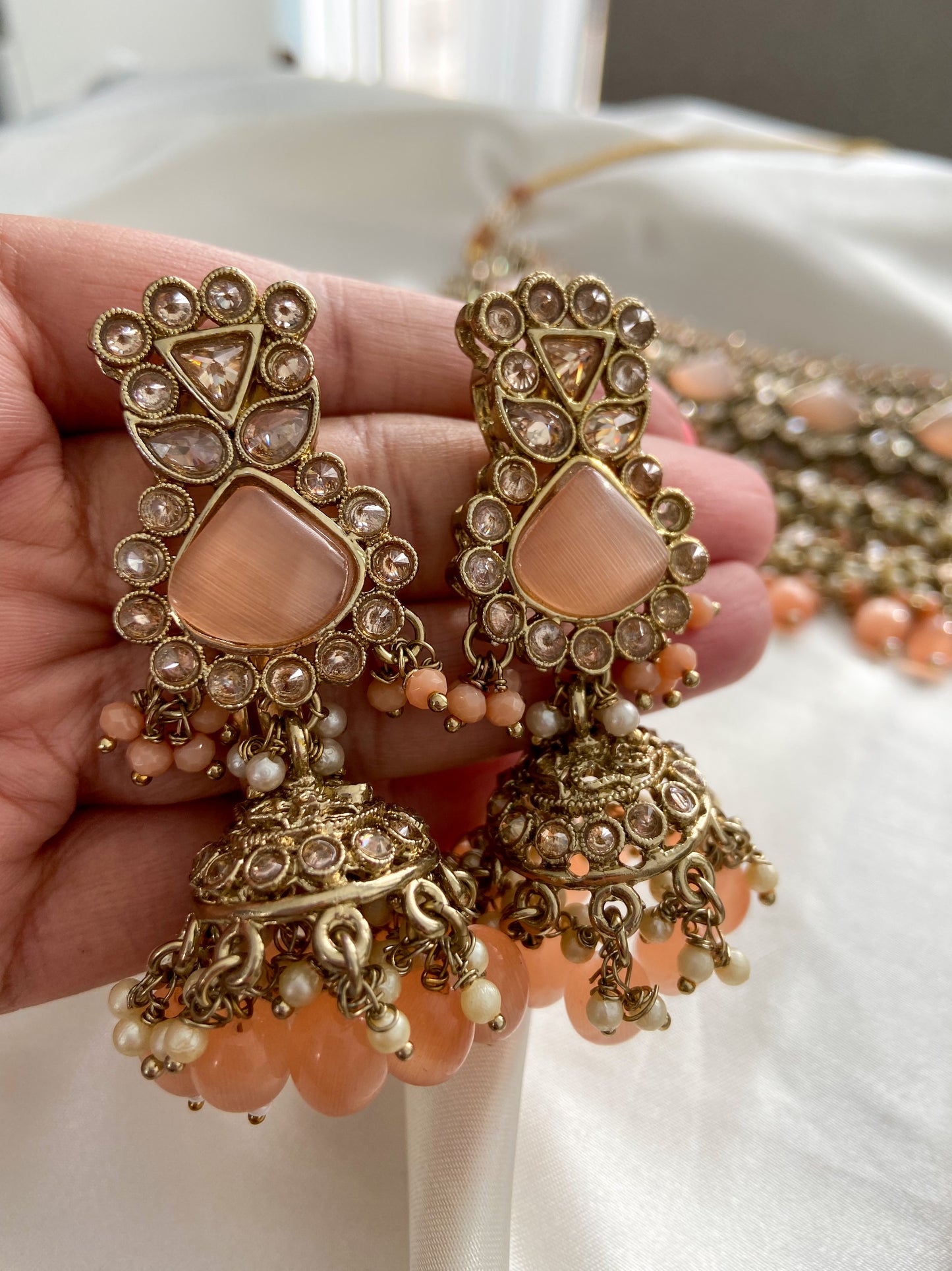 PEACH KUNDAN NECKLACE SET