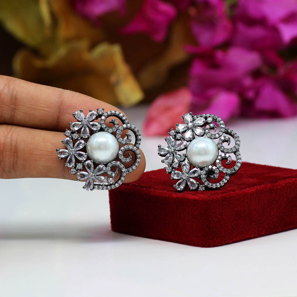 FLORAL PEARL AMERICAN DIAMOND EARRINGS