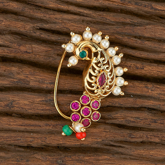 PEACOCK RUBY GREEN PEARL NOSE RING