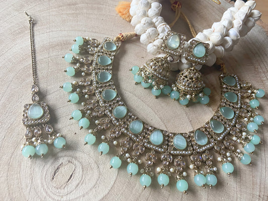 MINT GREEN JHUMKA NECKLACE SET