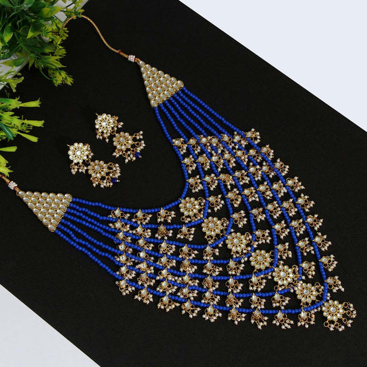 ROYAL BLUE LONG LAYERED NECKLACE SET