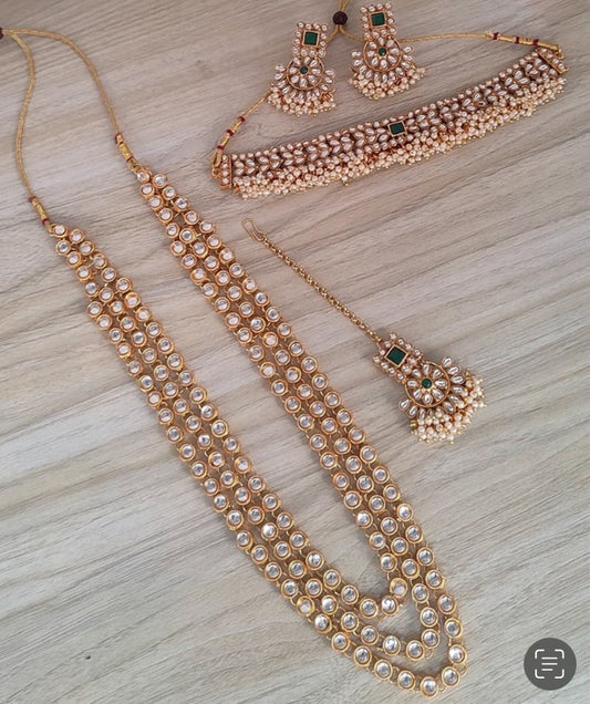 GREEN KUNDAN NECKLACE SET AND LONG NECKLACE