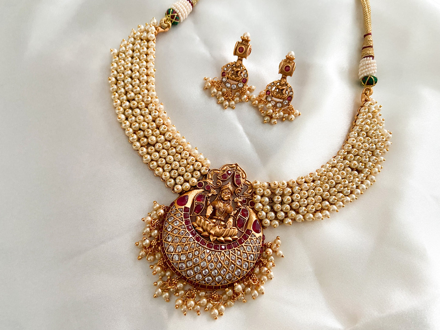 PEARL RUBY WHITE LAKSHMI NECKLACE SET