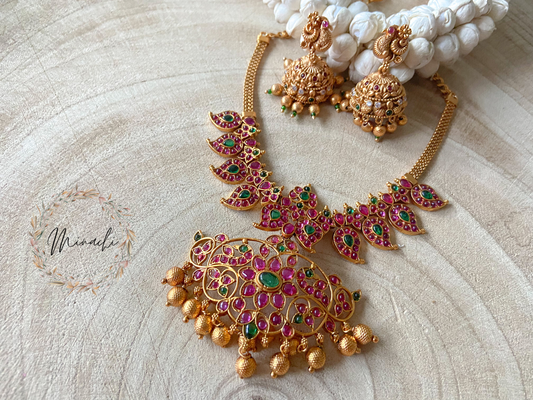 RUBY GREEN JHUMKA NECKLACE SET